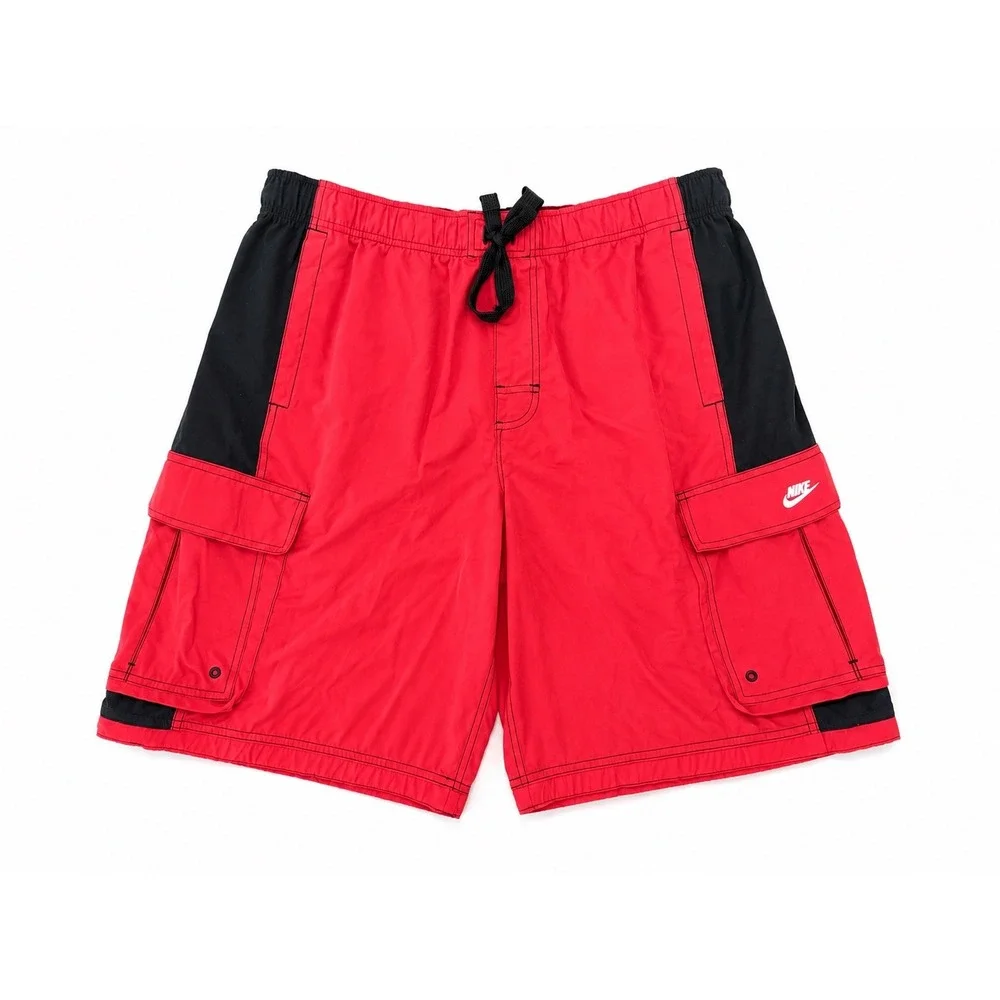 Nike Men's XXL Red Black Cargo Swim Trunks Board Shorts Y2K